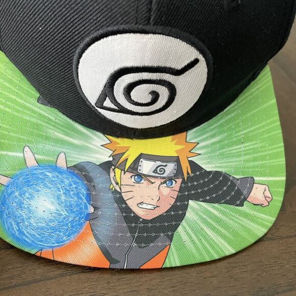 Naruto Shippuden Rasengan Leaf Symbol Snapback Hat Cap Black Anime Manga - Picture 8 of 9